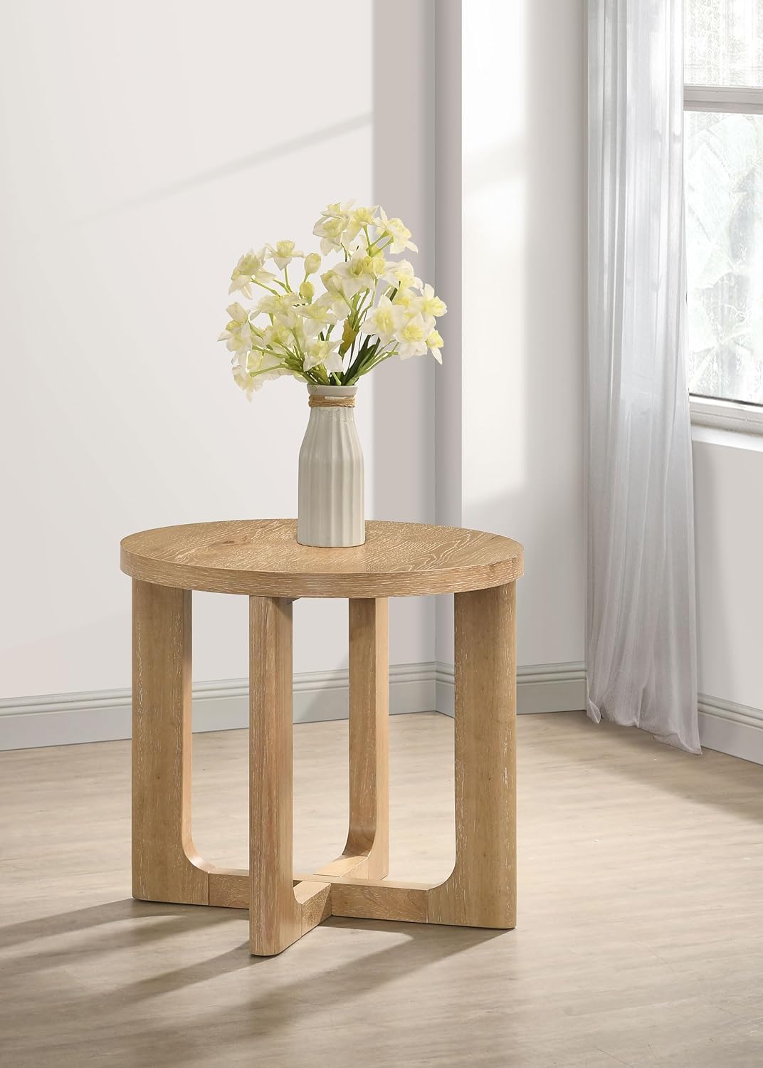 Coaster Home Furnishings - Kessler - Wood - End Table with Circular Surface, Cross Bracing, and Thick Top - Living Room - 23.5-Inch - Light Oak - 735987