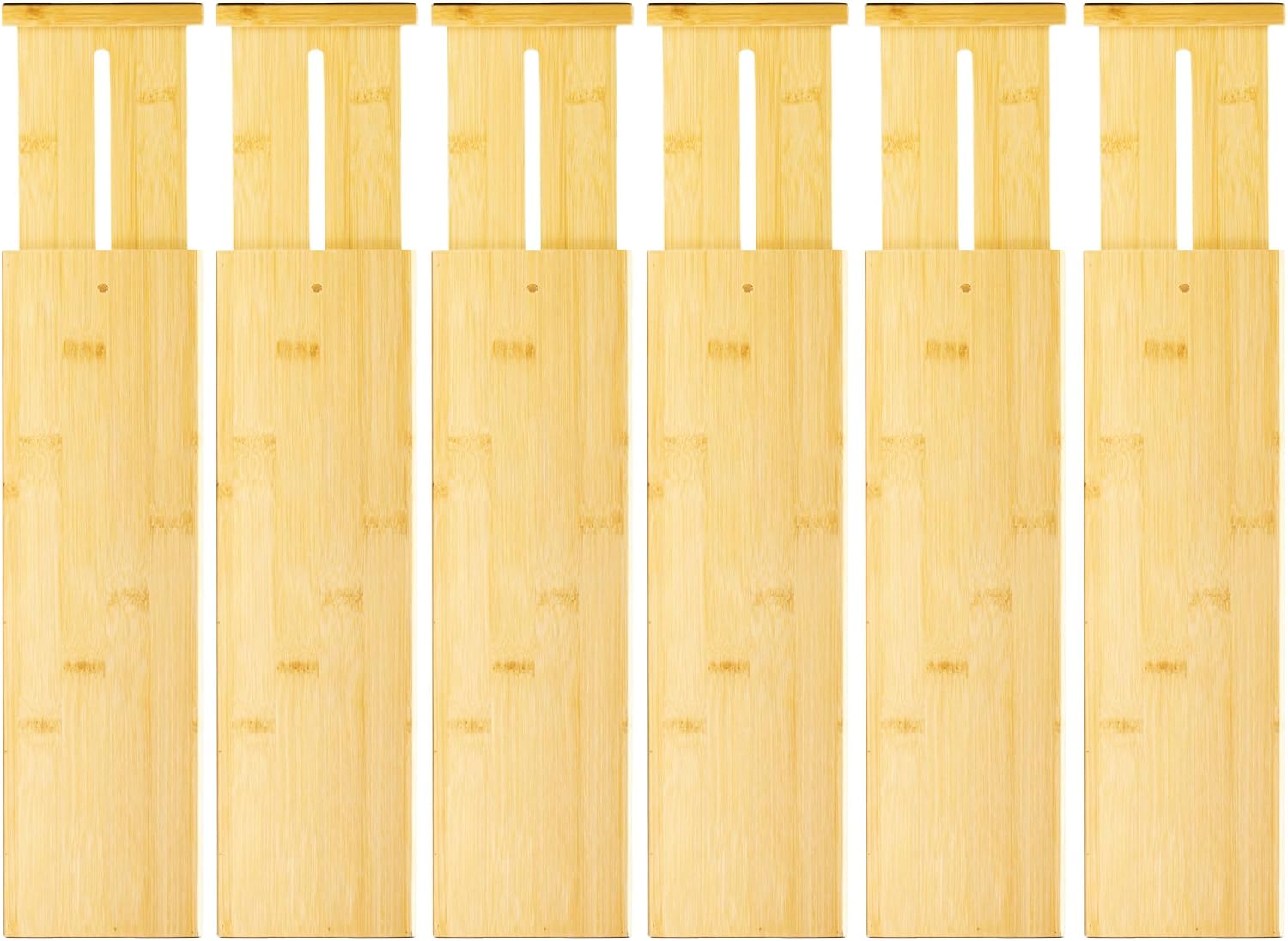 VaeFae 6 Pack Bamboo Drawer Dividers, 4" High Adjustable 16.6" - 21.8" Clothes Drawer Organizers, Expandable Separators for Bedroom/Bathroom/Kitchen/Office Storage