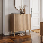 Pamapic Fluted Storage Cabinet, Sideboard Buffet with Doors and Shelf, Wooden Console Table & Credenza, Multifunctional Entryway Cabinet for Living Room, Dining Room (Natural)