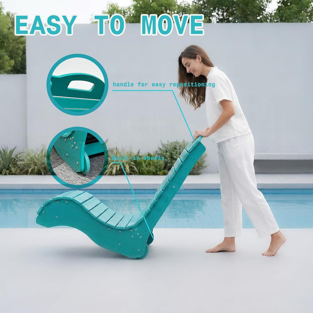 Pool Lounge Chair, S Shape HDPE in-Pool Chaise with Wheels, Patio Outdoor Lounge Chair for Pool Deck, Garden, Backyard & Beach