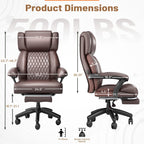 HOMREST 500lbs Big and Tall Office Chair, Ergonomic Heavy Duty Chair with Adjustable Lumbar Support & Backrest, Executive Leather Office Chair with Wide Armrests and Wheels (Brown)