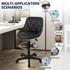 KLASIKA Adjustable Drafting Chair with Backrest & Wheels, Tall Swivel Rolling Stool with Height Adjustable Footrest, PU Leather Ergonomic Office Desk Chair for Workshop Home Kitchen Bar, Black