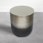 SIMPLIHOME Nova Metal Table - 19 inch Wide Solid Iron Drum Accent Table in Smoke Grey Ombre, Boho Sculptural End Table for Living Room with Hand-Hammered Design and Metallic Finish, Assembled