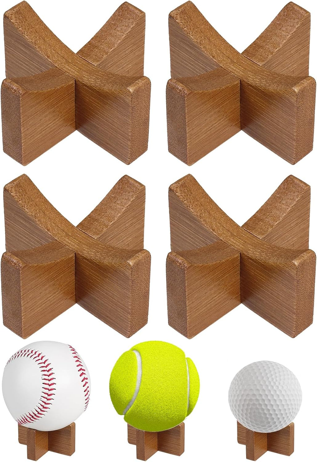 Ball Stand for Display, Basketball Stand, Football Display Stand, Ball Storage Wood Holder for Basketball, Football, Soccer, Rugby, Baseball & Softball