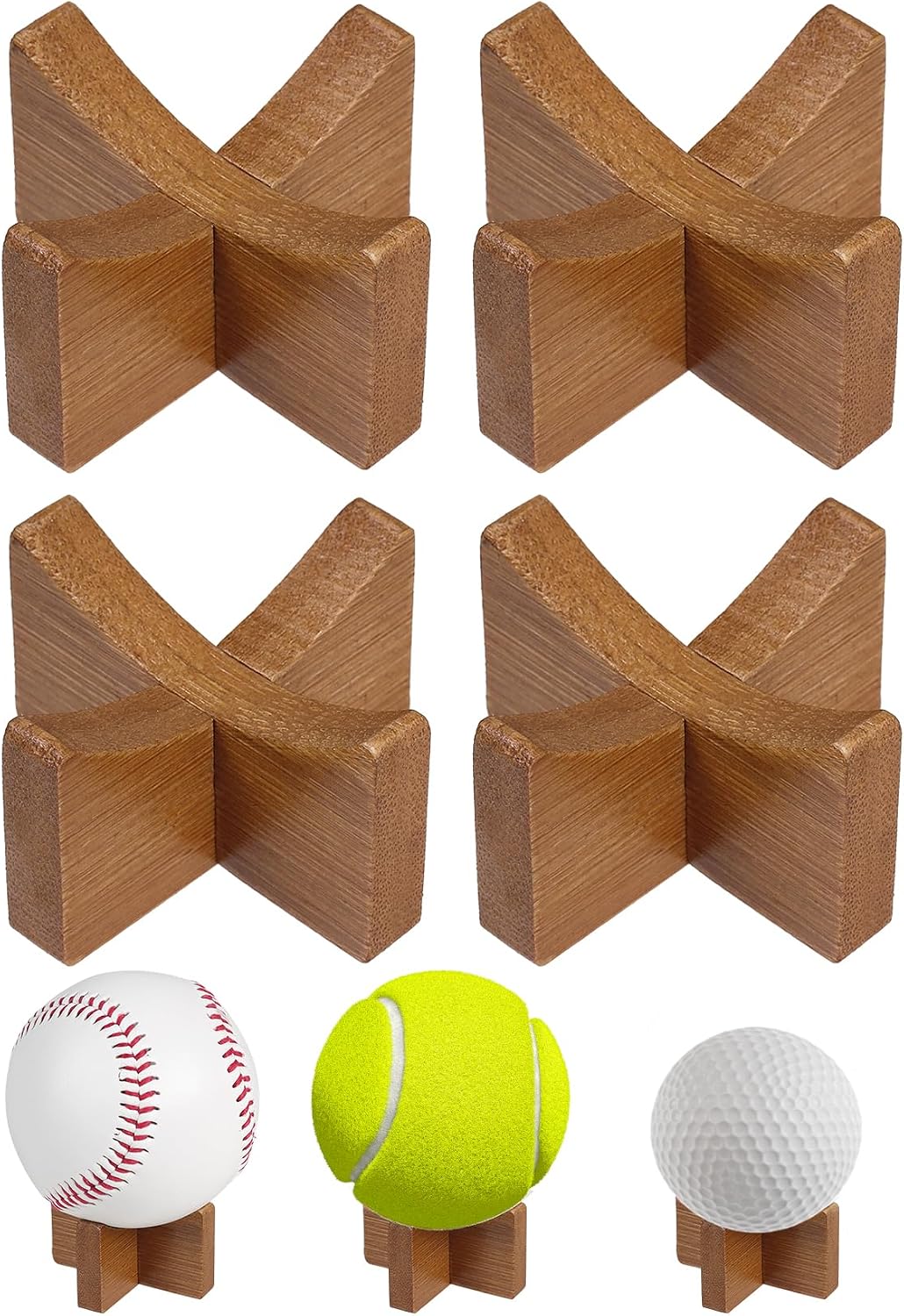 Ball Stand for Display, Basketball Stand, Football Display Stand, Ball Storage Wood Holder for Basketball, Football, Soccer, Rugby, Baseball & Softball