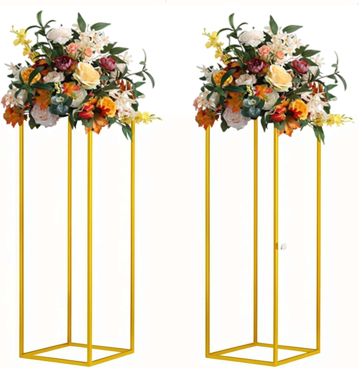 31.5inch 2 pcs Column Vases Gold Centerpieces for Table Metal Flower Stand Gold Wedding Centerpieces for Tables Party Floral Stands for Flowers