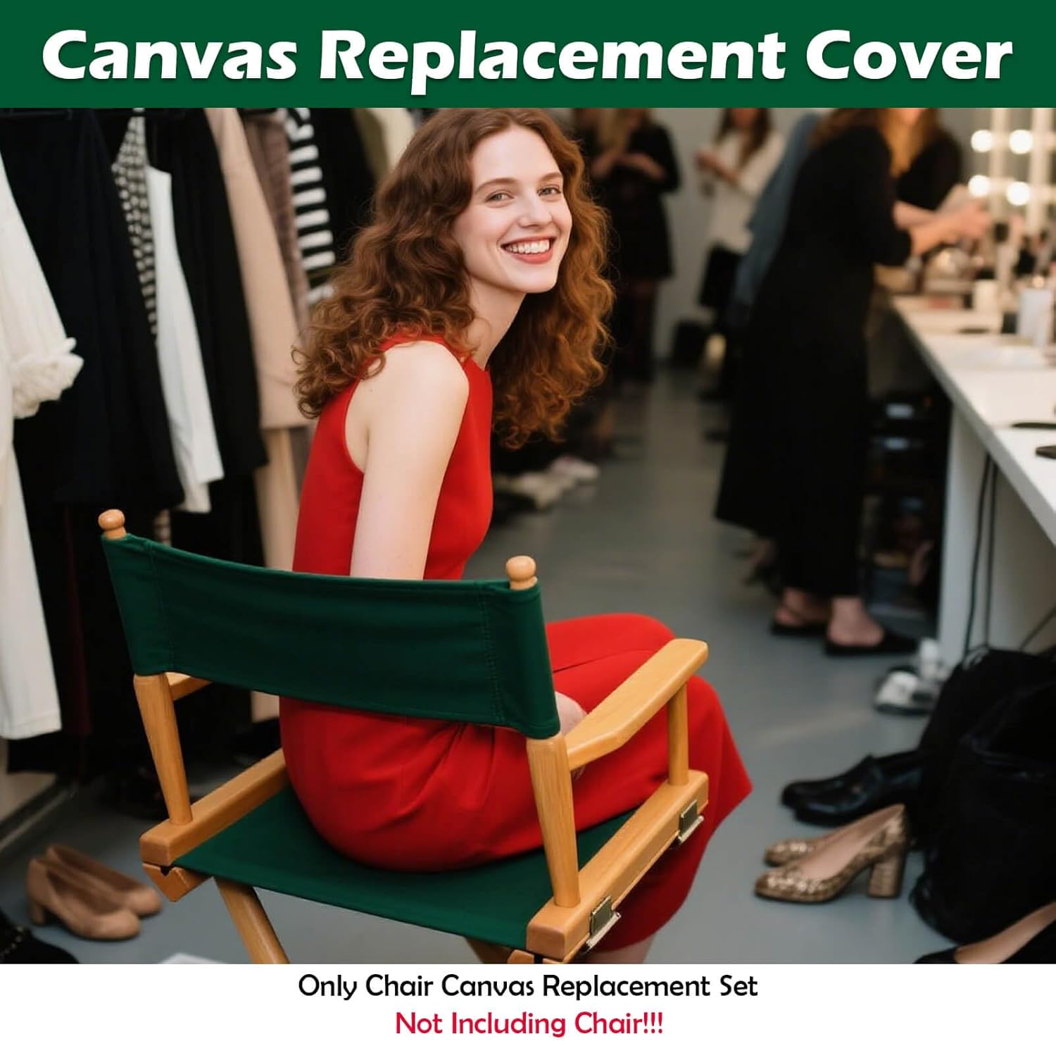 STAY GENT Director's Chair Canvas Replacement Kit 21"L x 8"W - 21"L x 16.5"W Replacement Canvas Durable Cotton Canvas Seat & Back Covers for Home,Model Artist,Makeup,Show Dressing Room, 1 Set Green