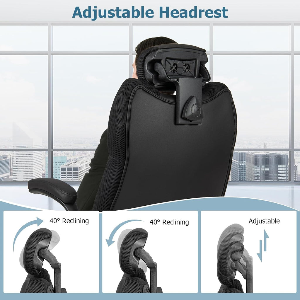 COSTWAY Executive 3D Massage Office Chair, Faux Leather Computer Desk Chair w/Adjustable Headrest & Lumbar Support, High Back Home Office Chair with Flip-up Armrests, Remote Control, Black