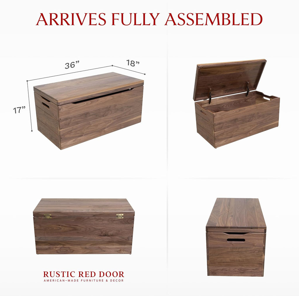 Amish Made Wooden Storage Chest Trunk Box with Lid and Handles for Bedroom, Blanket, Clothes, Anti-Slam Hinges, Handmade, Rustic, Walnut Wood, Natural Stain, 36"