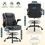 Drafting Chair 500Lbs, Tall Office Chair for Standing Desk, High PU Leather Executive Office Chair with Flip-up Armrests, Ergonomic High Chair with Adjustable Foot Ring, Comfy Stool Chairs, Black