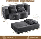 78" Plush Fabric Folding Floor Sofa Couch Bed,Convertible Folding Sofa Bed, Full Size Love Seat Sleeper Bed with 4 Pillows for Living Room Apartment Office (Plush Fabric+Gray)