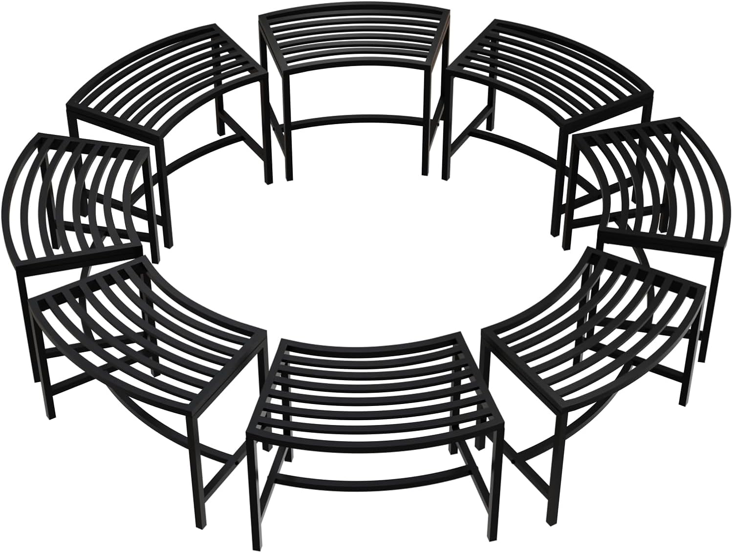VINGLI Outdoor Metal Curved Bench, Weatherproof Fire Pit Bench Set of 8, Heavy Duty Steel Backless Benches, Metal Outside Seating for Garden, Patio, Plant Stand and Holder
