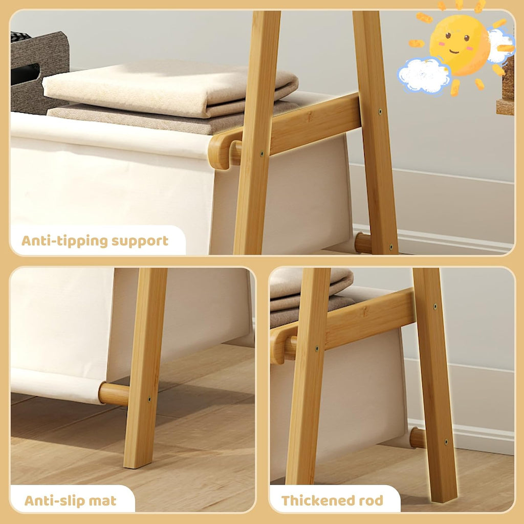 Dress Up Rack - Clothing Rack with Storage Box, Dress Up Storage, Small Foldable Bamboo Garment Stand with Hanging Rods, Dress Up Holder