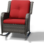 Joyside Outdoor Rocking Chair, Wicker Patio Furniture with High Back, Deep Seating, Wide Armrest, Thickened Cushions, Outdoor Rattan Furniture for Deck, Porch Use
