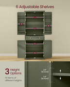 VASAGLE Pantry Cabinet, 15.7 x 30 x 71.7 Inches, Freestanding Tall Cupboard Storage Cabinet with a Drawer, 2 Cabinets, 6 Adjustable Shelves, for Living Room, Kitchen, Forest Green UBBK561C01