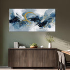 BewDalky Navy Blue Yellow Abstract Canvas Wall Art Large Modern Watercolor Fluid Art Prints Minimalist Lines Circles Pictures Wall Decor Contemporary Artwork for Living Room Bedroom Office 23"x46"