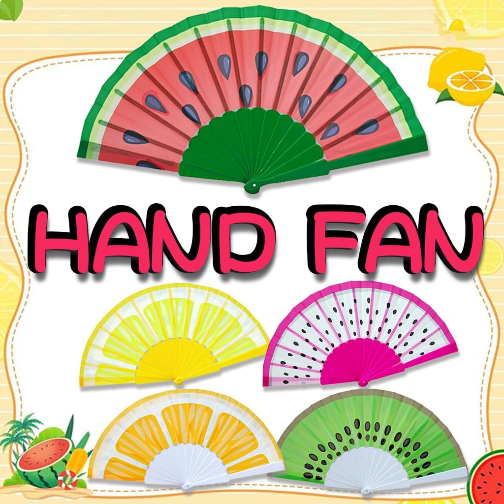 Hand Fan Plastic with Fruit Design Beautiful Fabric Printing Summer Women Feld Fold Fans (5 Fruit)