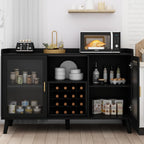 Loomie Wine Bar Cabinet with LED Light, Home Coffee Cabinet with Wine Rack and Glass Holder, Kitchen Buffet Sideboard W Storage Shelf, Freestanding Liquor Cabinet for Living Room, Dining Room (Black)