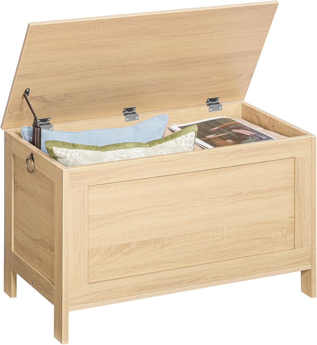 HOOBRO Toy Box, Retro Wooden Look Storage Chest with Safety Hinge, Entryway Storage Bench Supports 220 lb, 29.9 x 15.7 x 18.9 Inches Toy Chest Organizer, Easy Assembly (Natural) NL75CW01G2