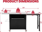 Feasto Outdoor Kitchen Island with Cabinet, 74” x 26” Rolling Grill Table | Grill Table with Stainless Steel Top for Pizza Oven& Griddles, Movable Bar Cart with Pull-Out Plate for Parties & Gathering