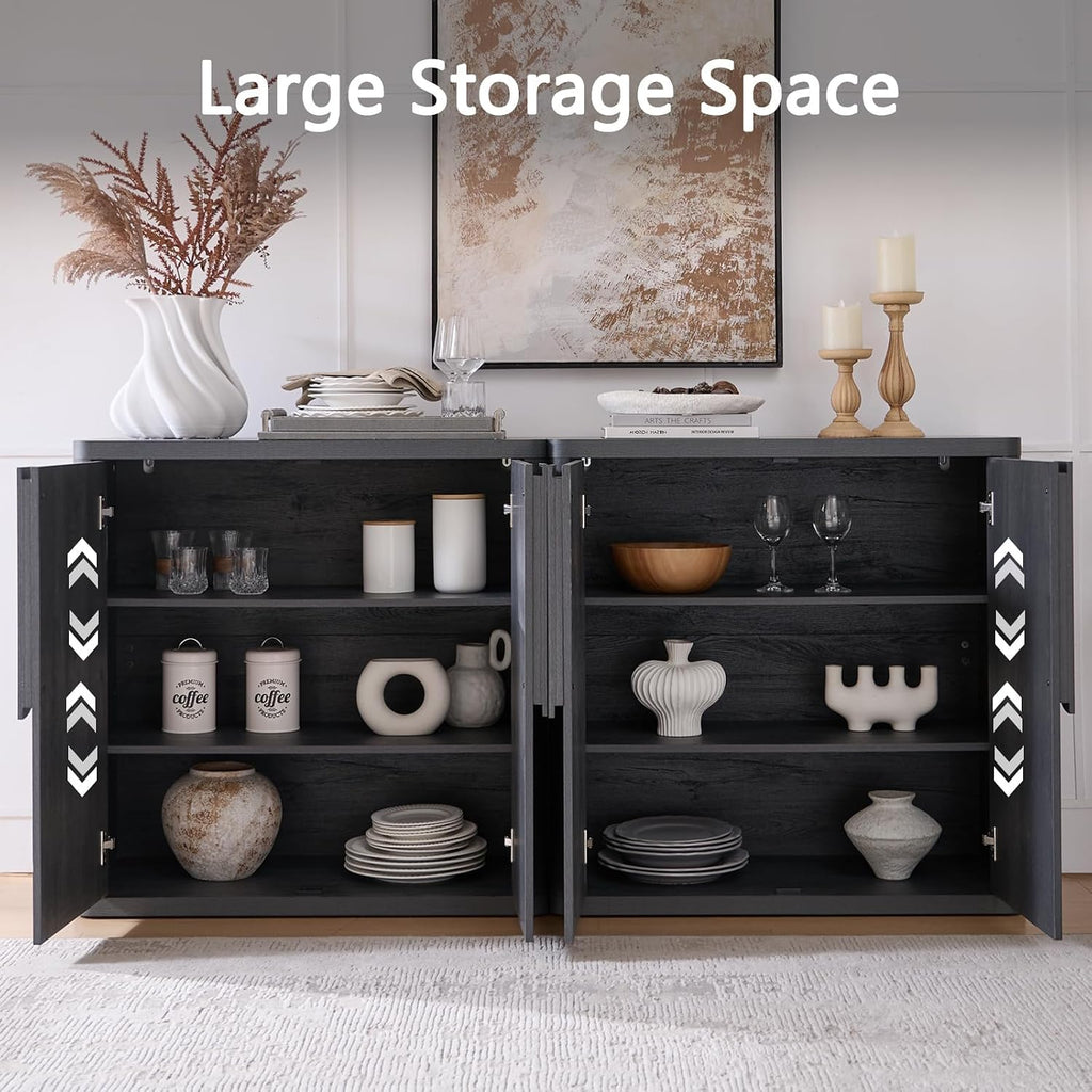 69'' Sideboard Buffet Cabinet W/Storage, Modern Accent Cabinets W/Curved Handles & Adjustable Shelves, 4 Doors Coffee Bar Buffet Table Credenza for Living Room Kitchen Hallway, Dark Grey
