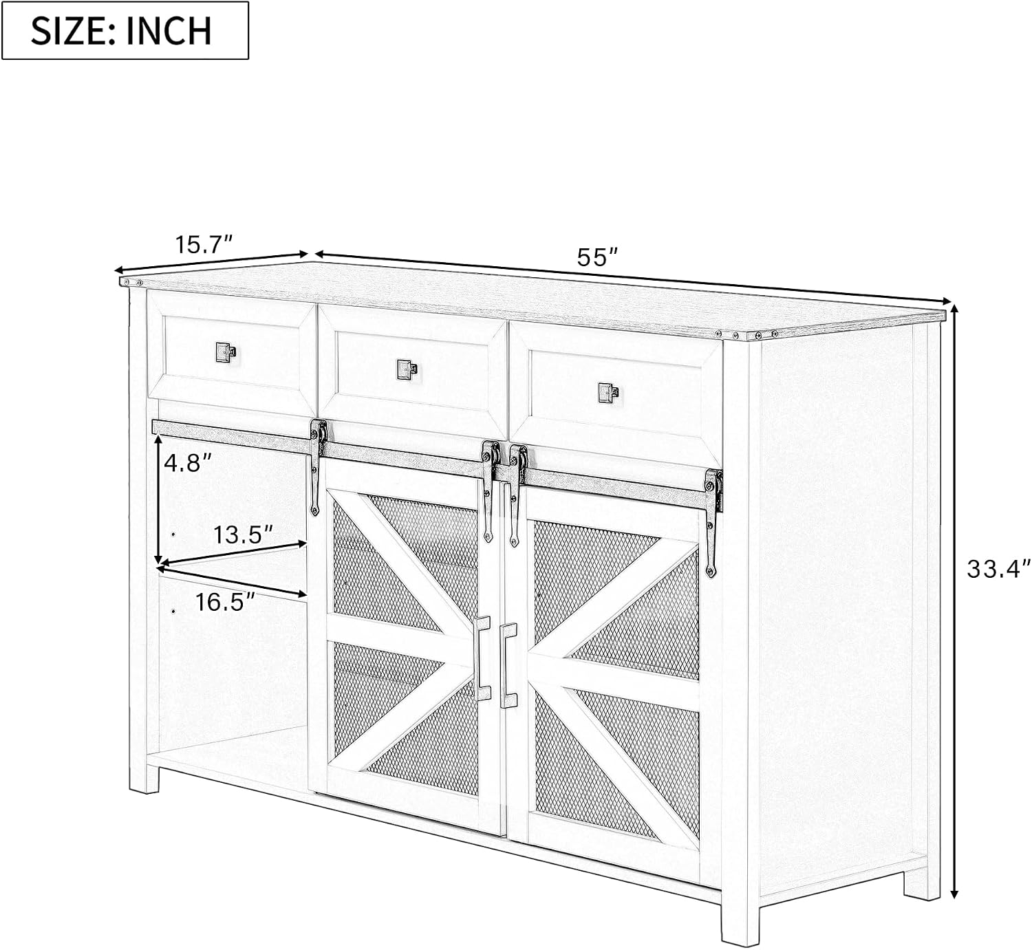 Virubi 55 in Sideboard Buffet Cabinet with Storage,Sliding Barn Doors,3 Drawers and Shelves,Farmhouse Coffee Bar Cabinet for Living Room,Hallway,Entryway,Navy Blue