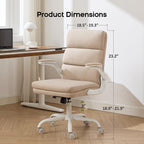amseatec Office Chair Adjustable Desk Chair Mid Back Executive Comfortable Fabric Ergonomic Back Support Home Computer Chair with Padded Flip-up Armrest Swivel Wheels (Beige)
