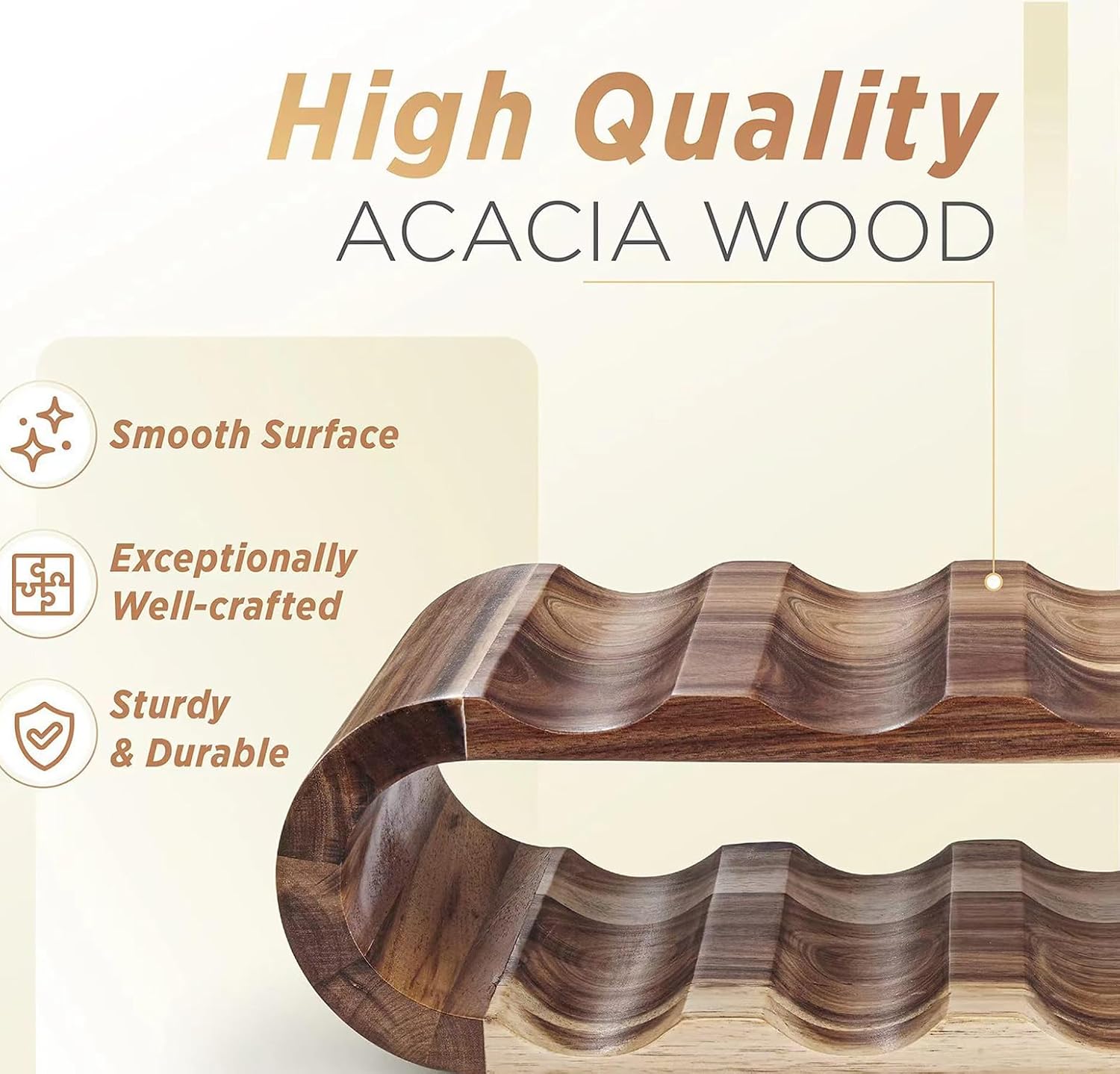 MultiBey 8-Bottle Acacia Wood Wine Rack - Freestanding Wine Compact Countertop & Cabinet Storage, Tabletop Wine Liquor Bottle Holder for Kitchen, Bar (16.34"x5.91"x4.92")
