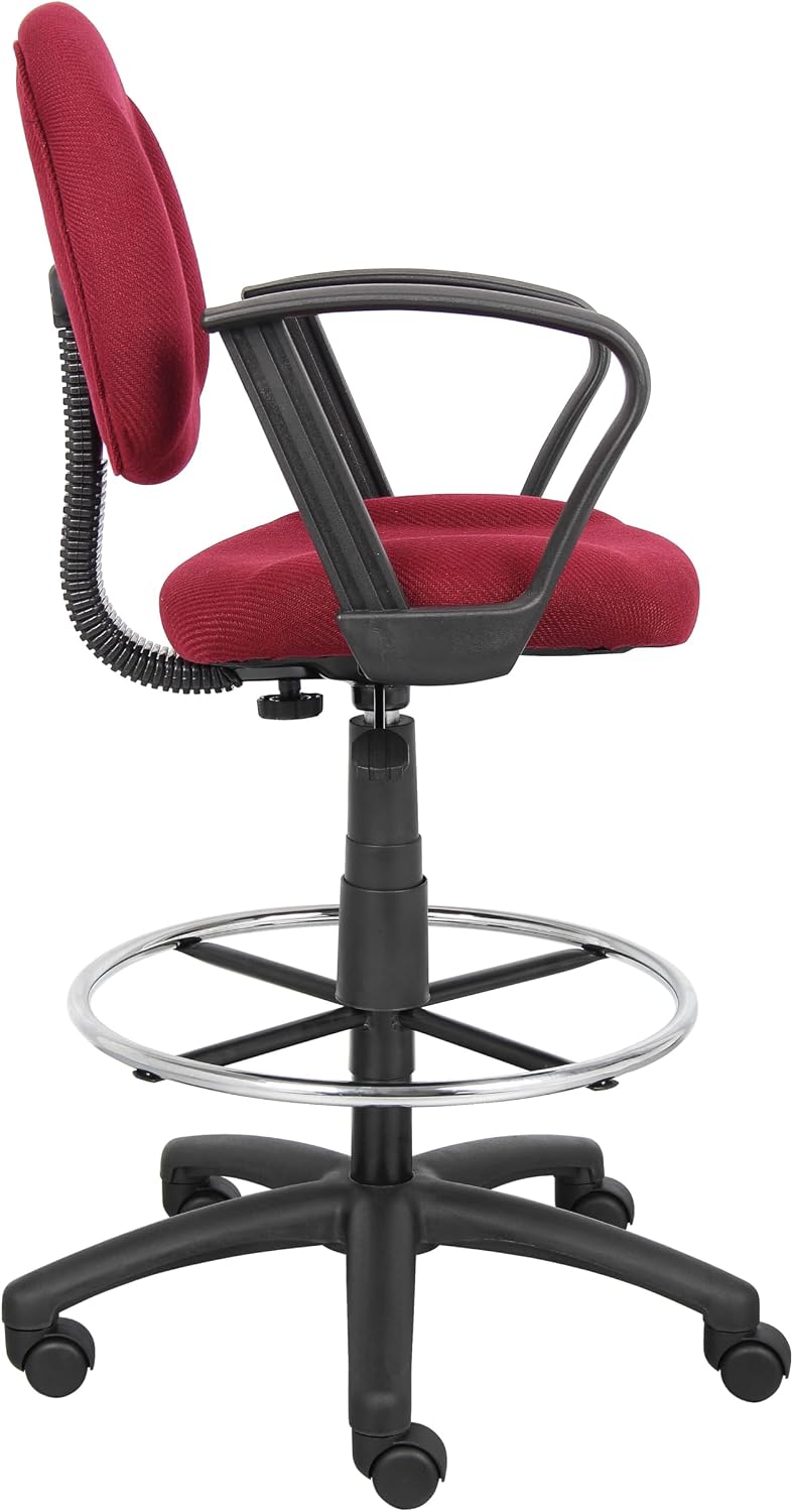 BOSS Office Products Ergonomic Works Drafting Chair with Loop Arms in Burgundy