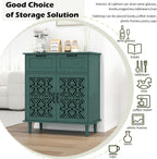 Sideboard Buffet Cabinet, American Farmhouse Green 2 Door 2 Drawer Storage Credenza, Hollow Carved, Living Room Entryway Kitchen Dining Room Console Table, Home Furniture Decor