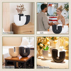 Vipush Ceramic Vase Set for Modern Home Decor Aesthetic, White and Black Round Matte Infinity Vases for Decorative Gift, Flower Vases for Living Room Wedding Coffee Table Party Bedroom