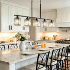 36" Black Chandeliers for Dining Room Light Fixtures over Table, 5-Light Black Linear Farmhouse Pendant Lights Kitchen Island Lighting, Adjustable Island Lights for Kitchen with K9 Cystal Shades E26