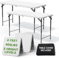 Folding Table 4 Foot with Black Table Cloth- 3-Position Adjustable Height, Heavy Duty 400 lbs Capacity - Portable Tables Folding for Camping, Party, Indoor & Outdoor Use, 2 Pack