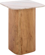 SAFAVIEH Home Collection – Marisa Marble Side Table, Brown & White Marble Top, Solid Acacia Wood Pedestal Base, Accent Table for Living Room or Bedroom (ACC2917A)