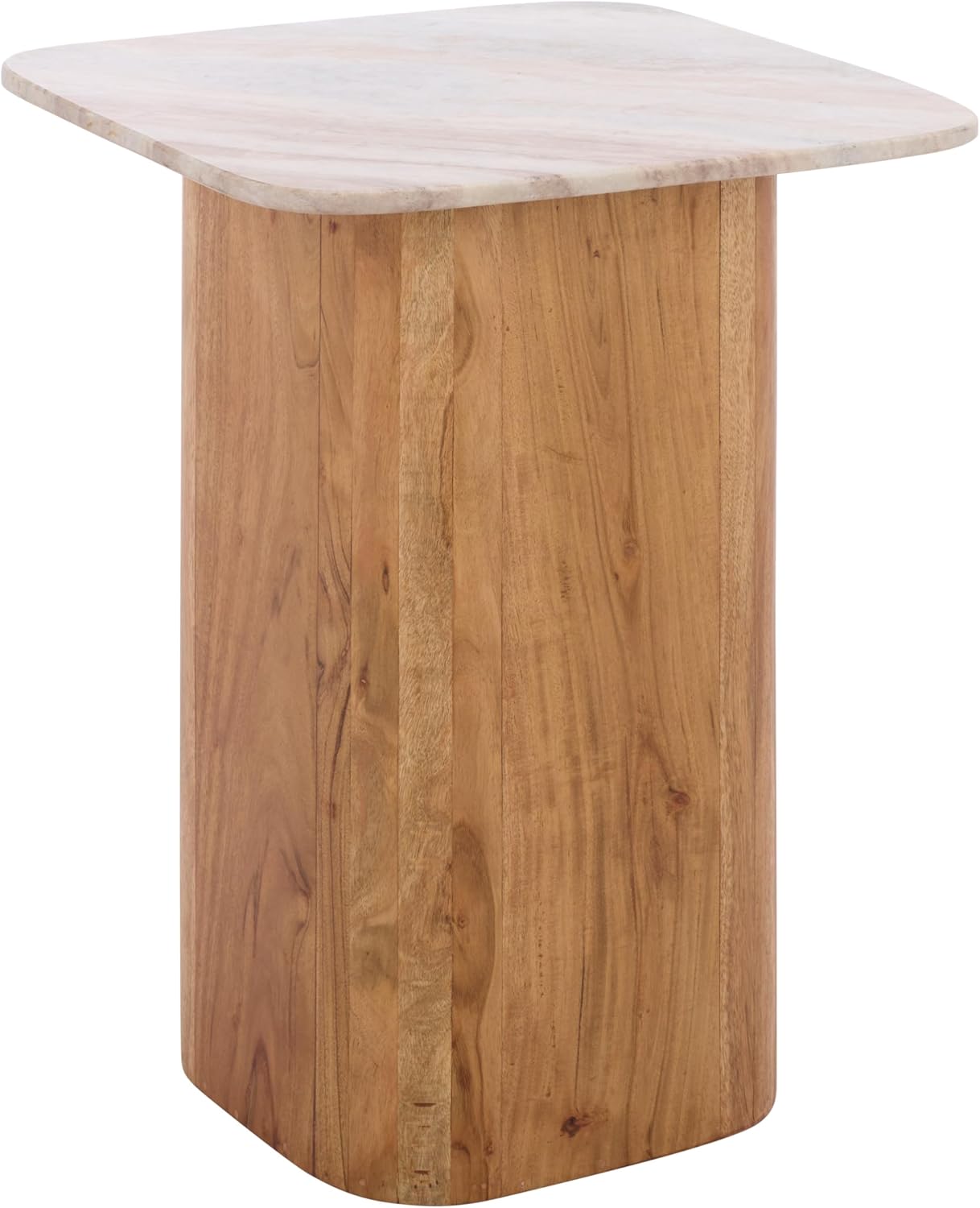 SAFAVIEH Home Collection – Marisa Marble Side Table, Brown & White Marble Top, Solid Acacia Wood Pedestal Base, Accent Table for Living Room or Bedroom (ACC2917A)