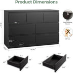 Black 7 Drawer Dresser for Bedroom,Modern Wood Chest of Drawers,Closet Clothes Storage Organizer with Deep Drawers for Living Room Hallway Entryway,Nursery (15.3" D x 47.2" W x 32.3" H)