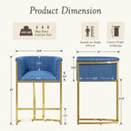 26" H Counter Height Bar Stools Set of 3, Modern Barrel Counter Stools with Backrest, Linen Upholstered Barstools for Kitchen Island, Gold Frame, Support 450 LBS (Blue)