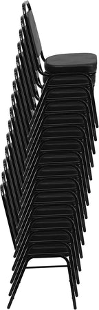 Flash Furniture Hercules Set of 4 Trapezoidal Vinyl Stacking Chairs, Commercial Stackable Chairs with Padded Seats and Backs, Black