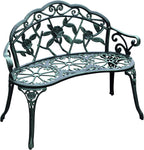 Floral Rose Design Antique Green Cast Aluminum FFor rame Weatherproof Premium Heavy Duty Durable Outdoor Loveseat