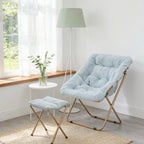 Magshion Oversized Folding Chair for Adults, Reading Chair with Ottoman, Faux Fur Fluffy Circle Accent Seat Comfy Living Room Lounge Chair for Bedroom Corner, Dorm, Apartment (Blue)