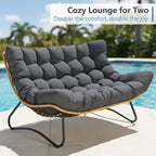 SWITTE Outdoor Papasan Loveseat, Oversized Double Wicker Egg Chair with Cushion, All-Weather Rattan 2-Seater Patio Lounge Chair for Balcony, Backyard, Poolside, Porch, Charcoal