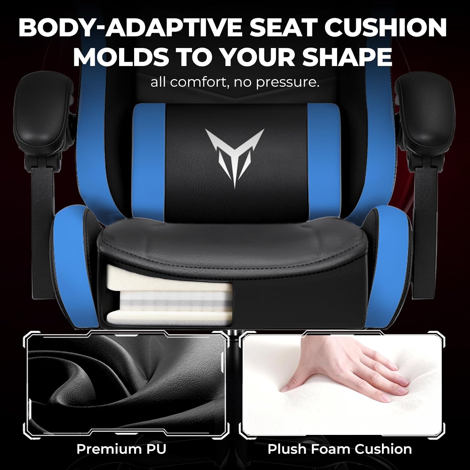 GTPLAYER Gaming Chair, Video Game Chairs Racing Style PC Game Chairs 350lbs for Adults - Padded High Back Ergonomic Reclining Silla Gamer, Linkage Armrest, Blue