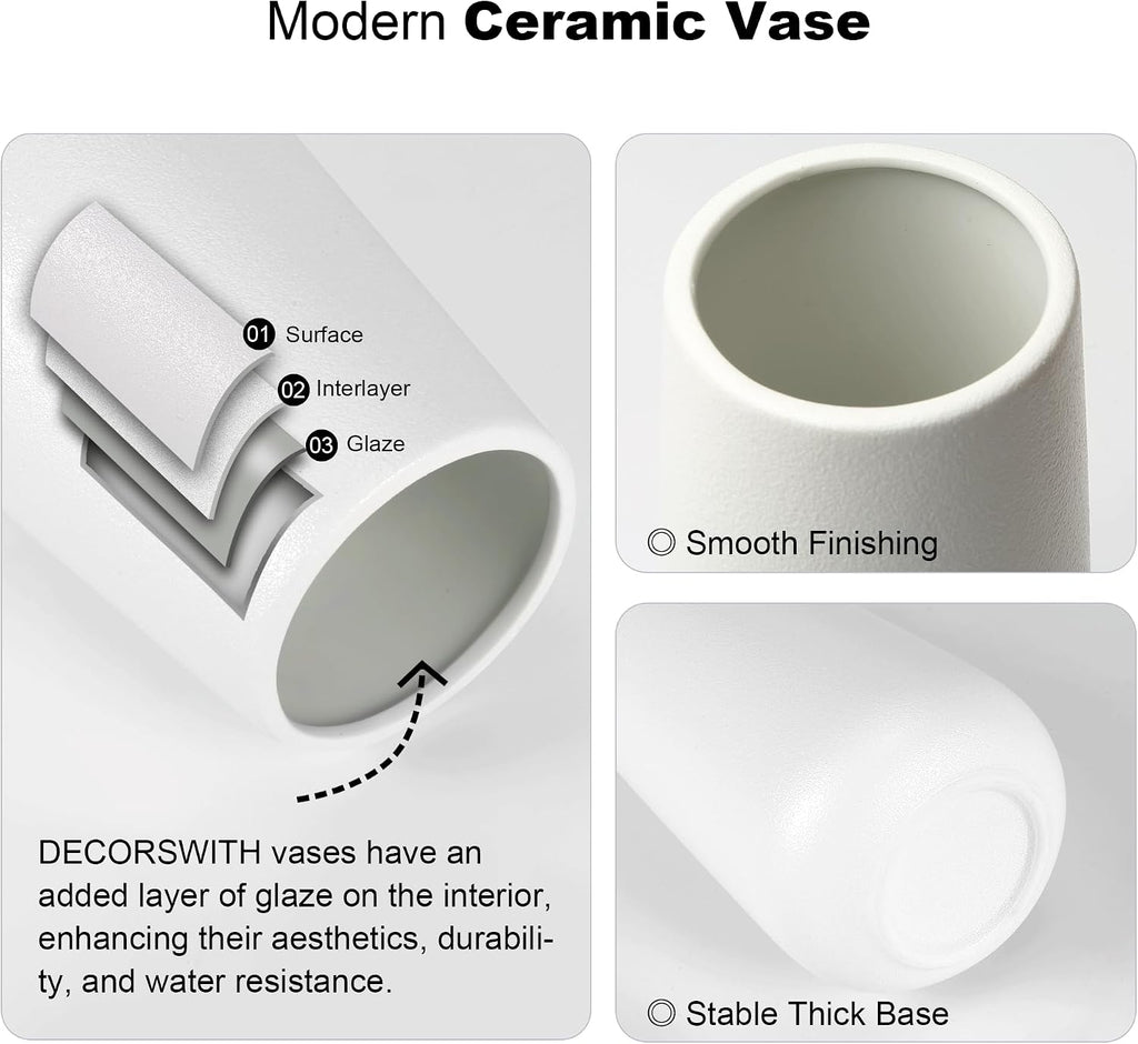 Ceramic Vases for Home Decor, Small Flower Vases Minimalist Style for Modern Table Fireplace Bedroom Kitchen Living Room Toilet Centerpieces Office Desk White
