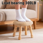 Round Foot Stool, Small Pouf Ottoman with Natural Rattan, Boho Footrest Wooden Stool for Couch, Step Stool for Living Room Bedroom Entryway Hallway Patio