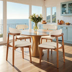Solid Wood Dining Chair Set of 4, Breathable Fabric Upholstered Kitchen Chairs, Modern Farmhouse Style, Ergonomic Backrest, Rebound Sponge