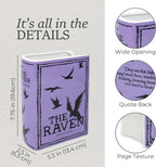 Steel Mill & Co Original Large Book-Shaped Decorative Vase, Ceramic Vases for Home Decor, Cute Bookshelf Decor, Unique Vase for Book Lovers, The Raven - Purple