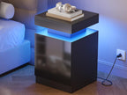 Nightstands Set 2, 15 Inches LED Night Stand Set of 2, Modern Bedside Table with LED Lights, High Gloss Surface, End Table with Storage for Bedroom, Black