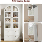 CABIHOME 72" Tall Arched Kitchen Pantry Cabinet, Freestanding Farmhouse Storage Cupboard with Doors, Drawers & Shelves, Versatile Wooden Organizer for Dining Room, Living Room, White