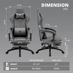 Dowinx Gaming Chair, Breathable PU Leather Gamer Chair with Memory Foam, Pocket Spring Cushion and Footrest, Big and Tall Ergonomic Reclining Computer Chair with Massage Lumbar Support, Deep Gray