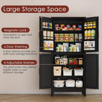 PAOFIN 75" H Metal Storage Cabinet, Pantry with 6 Door Shelves and 4 Adjustable Shelves, Leveling Foot for Kitchen, Living Room and Dinning Room, Black